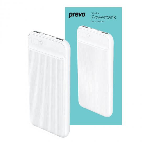 Prevo SP3012 Power bank,10000mAh Portable Fast Charging for Smart Phones, Tablets and Other Devices, Slim Design, Dual-Port with USB Type-C and Micro USB Connection, White