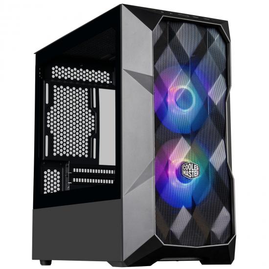 COOLER MASTER TD300 Mesh Case, Black, Mini Tower, 2 x USB 3.2 Gen 1 Type-A, Tempered Glass Side Window Panel, Polygonal FineMesh Front Panel, SickleFlow Addressable RGB Fans Included, Micro ATX, Mini-ITX