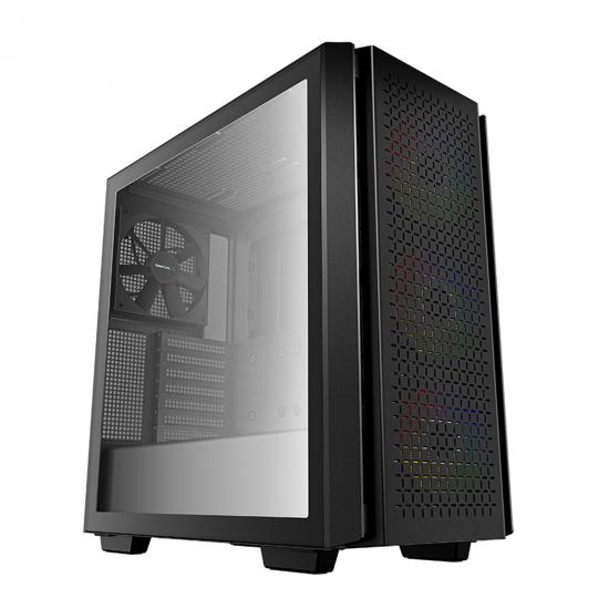 DeepCool CG560 Case, Gaming, Black, Mid Tower, 2 x USB 3.0, Tempered Glass Side Window Panel, Increased Air Intake through an Optimized Front Panel, Addressable RGB LED Fans, E-ATX, ATX, Micro ATX, Mini-ITX