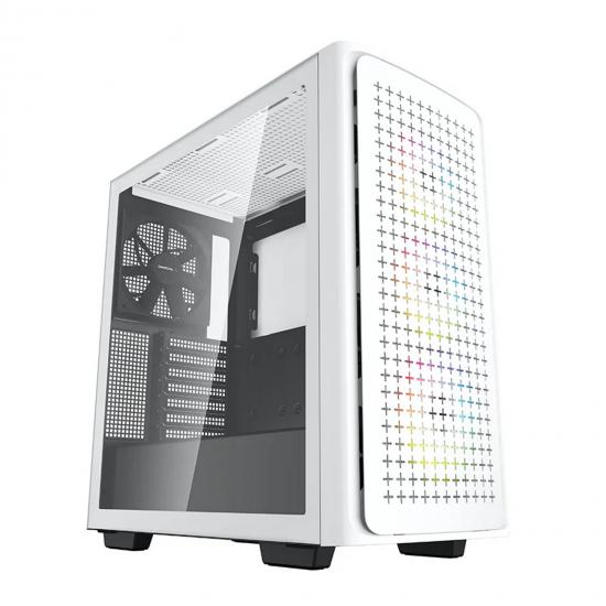 DeepCool CK560 WH Case, Gaming, White, Mid Tower, 1 x USB 3.1 Type-C / 2 x USB 3.0, Tempered Glass Side Window Panel, Patterned Front Panel for Ample Ventilation & Airflow, Addressable RGB LED Fans, E-ATX, ATX, Micro ATX, Mini-ITX