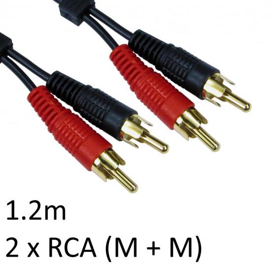 2 x RCA Plug (M + M) to 2 x RCA Plug (M + M) 1.2m Black OEM Cable