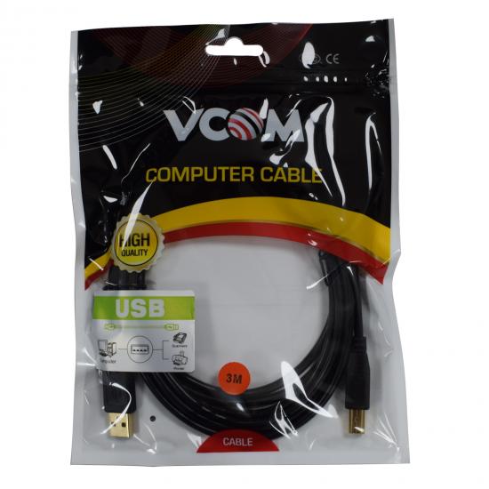 VCOM USB 2.0 A (M) to USB 2.0 B (M) 3m Black Retail Packaged Printer/Scanner Data Cable