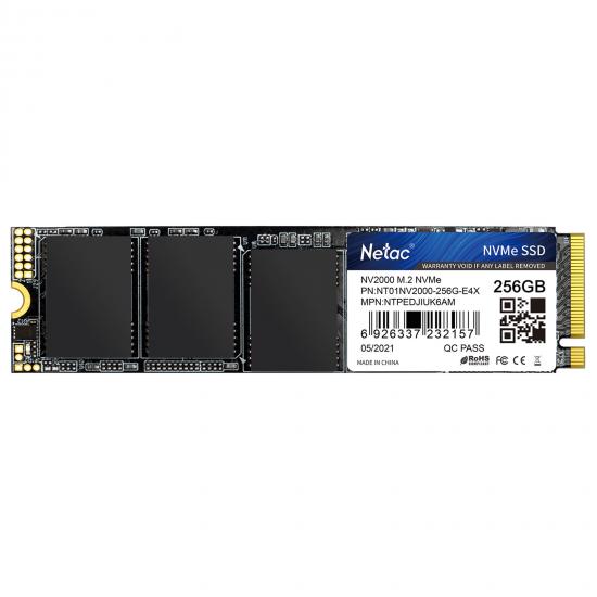 NETAC NV2000 (NT01NV2000-256-E4X) 256GB NVMe M.2 Interface, PCIe x3, 2280 Length, Read 2500MB/s, Write 1000MB/s, 5 Year Warranty