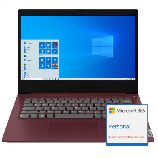 Lenovo Ideapad 3 81WD00ENUK Laptop, 14 Inch Full HD 1080p Screen, Intel Core i3-1005G1 10th Gen, 4GB RAM, 128GB SSD, Windows 10 S, Cherry Red, 1 Year MIcrosoft Office 365 preinstalled