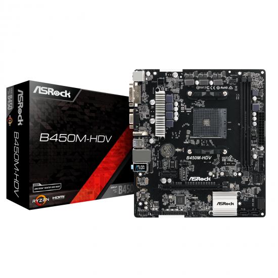 ASRock B450M-HDV AMD Socket AM4 Micro ATX VGA/DVI-D/HDMI DDR4 USB 3.1 Motherboard