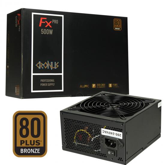 CRONUS 500ATV FX PRO 500W PSU, 140mm Silent Cooling Fan, 80 PLUS Bronze, Non Modular, UK Plug, Flat Black Cables