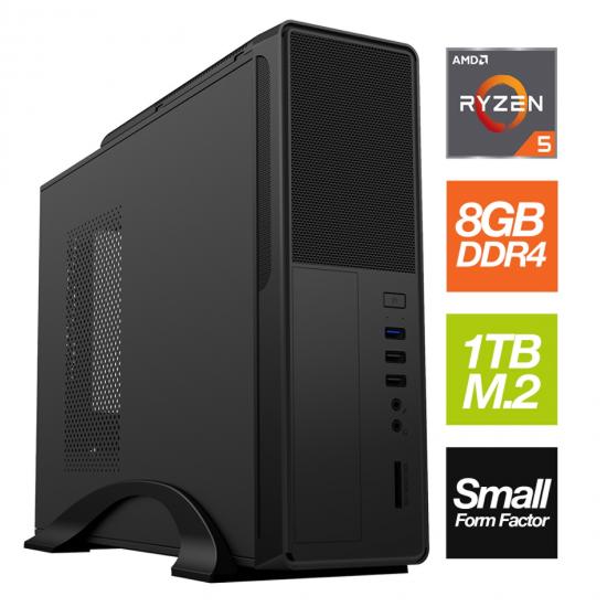 Small Form Factor - AMD 6 Core 12 Thread 3.70GHz (4.20GHz Boost), 8GB RAM, 1TB M.2, No Optical, Small Foot Print for Home or Office Use - Pre-Built PC