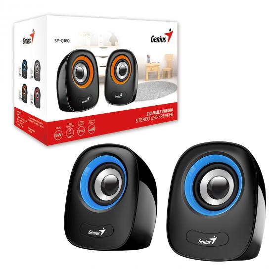 Genius SP-Q160 2.0 Desktop Speakers, Stereo Sound, USB Powered Plug and Play, 6w, 3.5mm with Volume Control, Blue