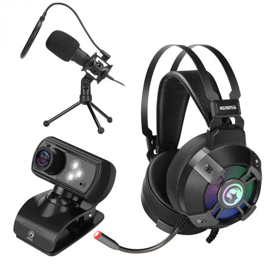 Marvo Scorpion Streaming Bundle - Includes MIC-03 Omnidirectional USB Streaming Microphone, MPC01 HD Webcam, 1280x720 and HG9015G 7.1 Virtual Surround Sound Gaming Headset